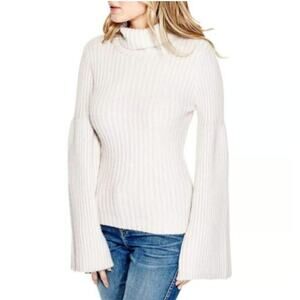 Guess turtleneck cable knit bell sleeve sweater ribbed wool blend womans S